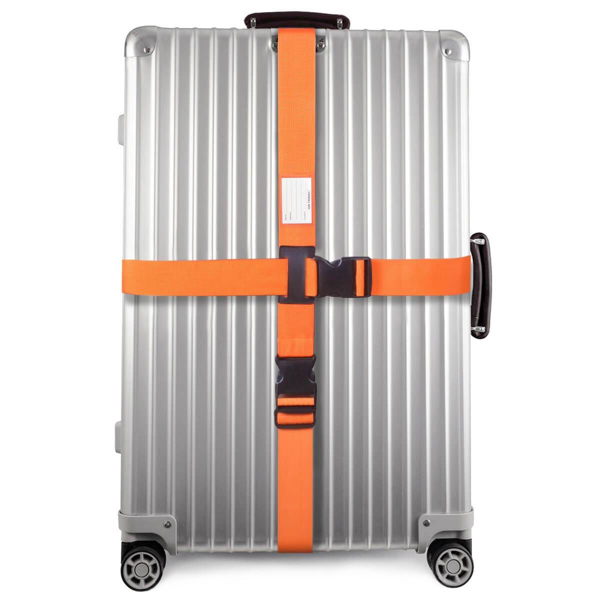 ✅ Heavy Duty Luggage Cross Strap Suitcase Belts - with Personalised Baggage Claim Identifier Address Label (Bright Orange) - One-Wear, OW-Travel