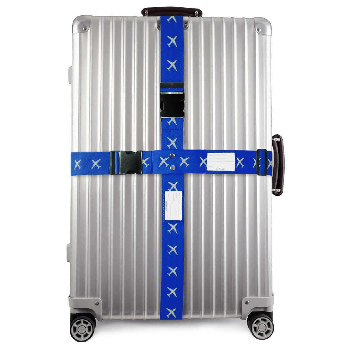 ✅ Heavy Duty Luggage Cross Strap Suitcase Belts - with Personalised Baggage Claim Identifier Address Label (Blue) - One-Wear