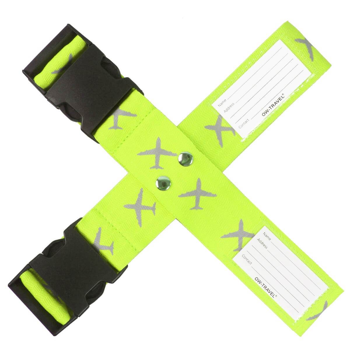 ✅ Heavy Duty Luggage Cross Strap Suitcase Belts - with Personalised Baggage Claim Identifier Address Label (Yellow) - One-Wear