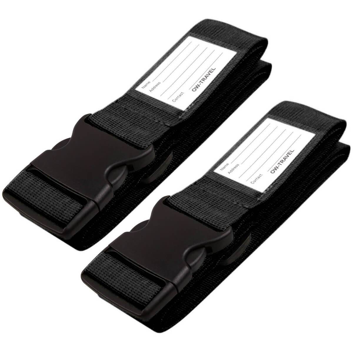 ✅ Heavy Duty Luggage Strap Suitcase Belts - with Personalised Baggage Claim Identifier Address Label (Black) - One-Wear