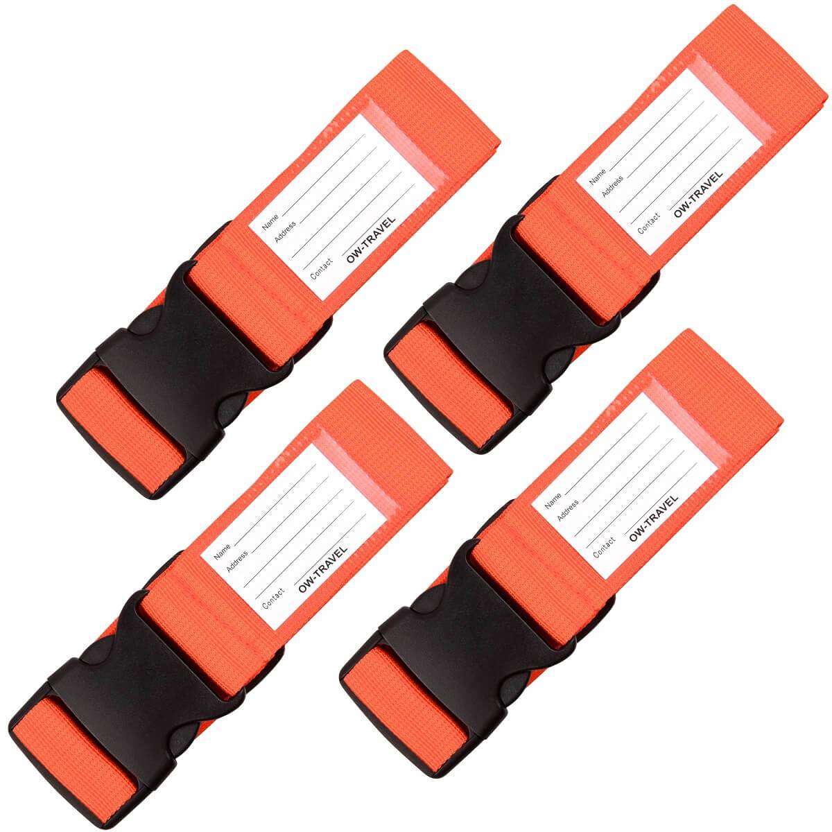 ✅ Heavy Duty Luggage Strap Suitcase Belts - with Personalised Baggage Claim Identifier Address Label (Bright Orange) - One-Wear