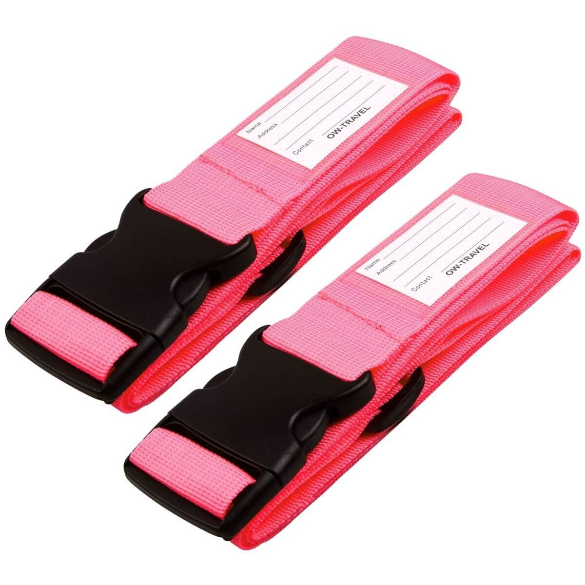 ✅ Heavy Duty Luggage Strap Suitcase Belts - with Personalised Baggage Claim Identifier Address Label (Bright Pink) - One-Wear