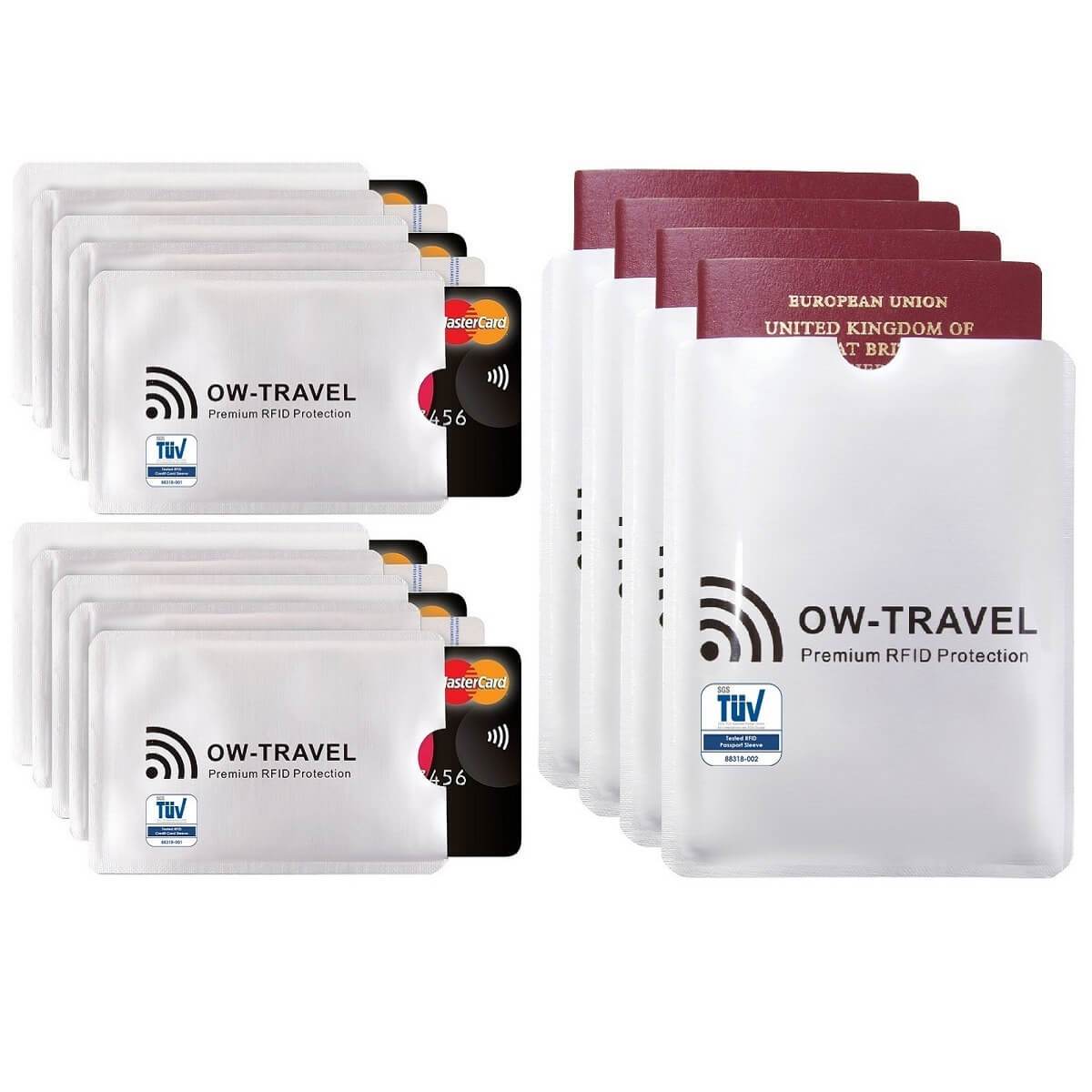 Silver RFID blocking credit card and passport protector sleeves OW-TRAVEL Silver RFID blocking credit card and passport protector sleeves OW-TRAVEL