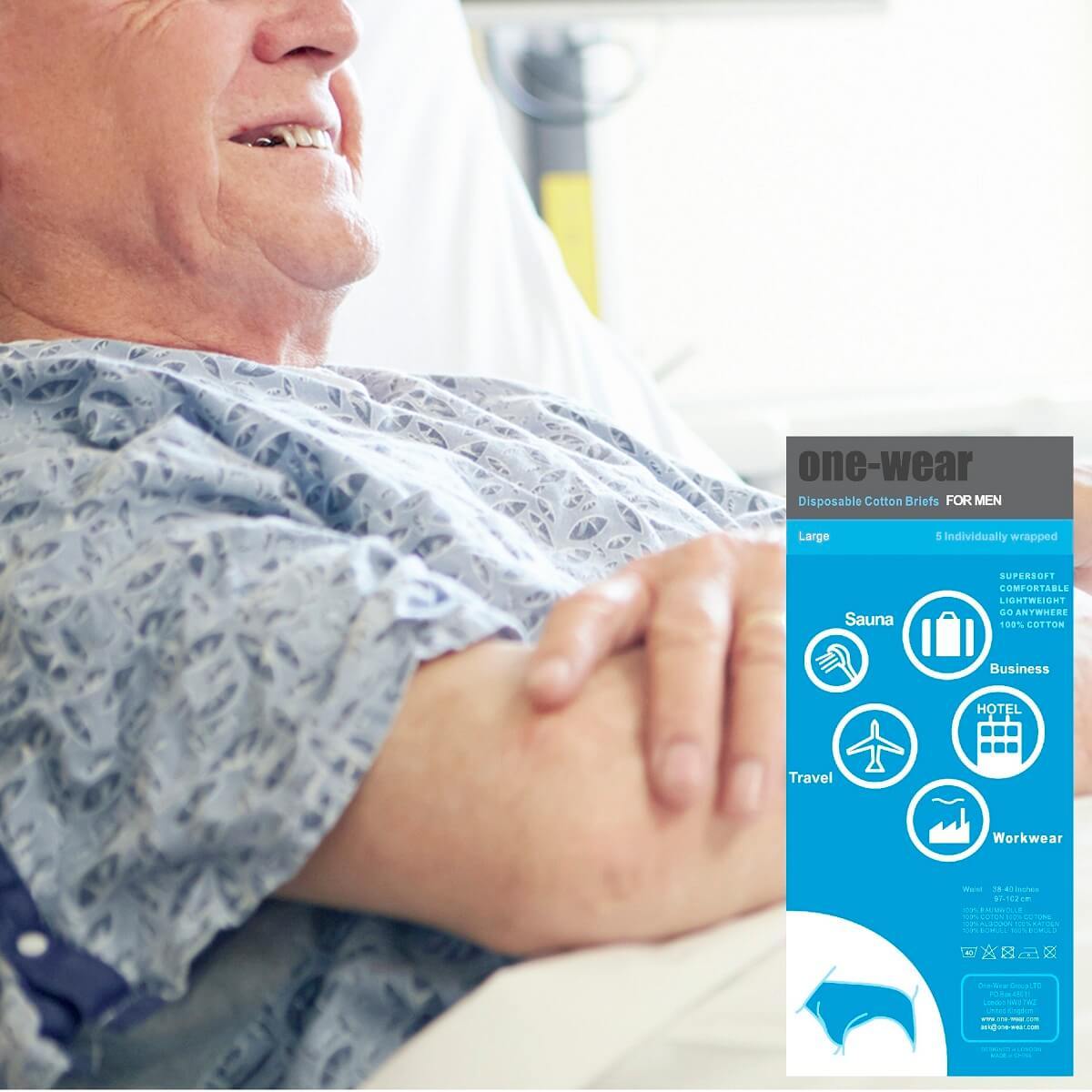 Super Soft Premium Quality Men's Disposable Cotton Briefs (5 Pack) - Lightweight Throw Away Underwear Briefs Pants Underpants Travel Hospital Spa Day Waxing Massage Sauna Salon Emergency - One-Wear