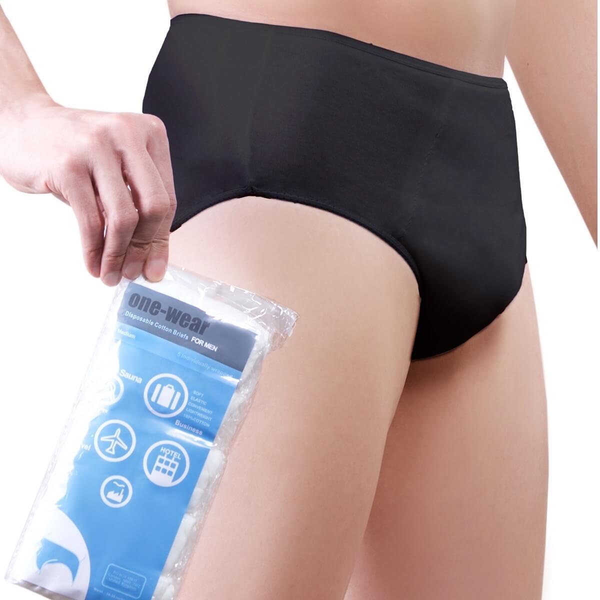 Super Soft Premium Quality Men's Disposable Cotton Briefs (5 Pack) - Lightweight Throw Away Underwear Briefs Pants Underpants Travel Hospital Spa Day Waxing Massage Sauna Salon Emergency - One-Wear