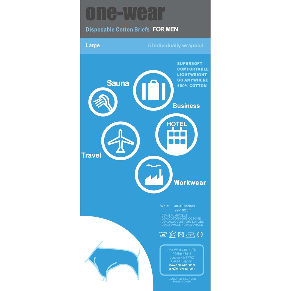 Super Soft Premium Quality Men's Disposable Cotton Briefs (5 Pack) - Lightweight Throw Away Underwear Briefs Pants Underpants Travel Hospital Spa Day Waxing Massage Sauna Salon Emergency - One-Wear