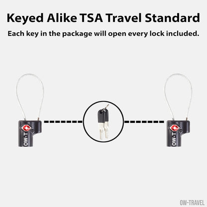 TSA luggage locks. Small black key cable padlocks for suitcases