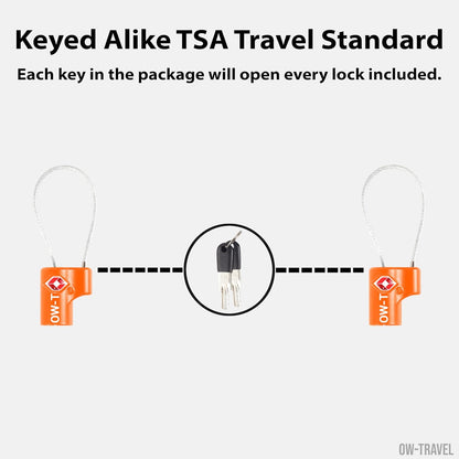 TSA luggage locks. Small orange key cable padlocks for suitcases