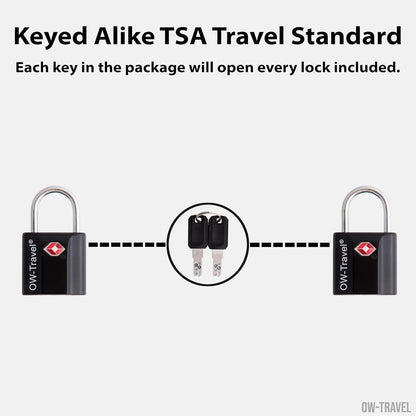 TSA luggage locks. Black key travel padlocks for suitcases bags lockers