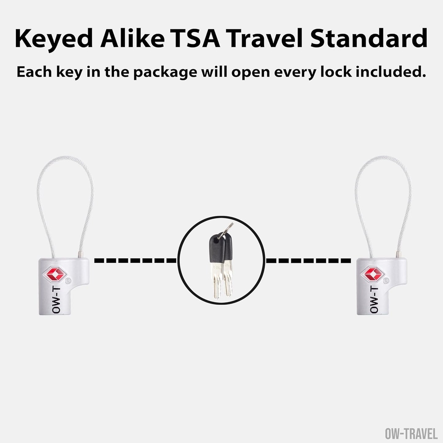 TSA luggage locks. Small silver key cable padlocks for suitcases