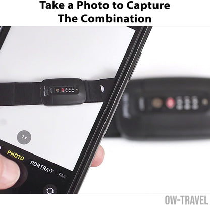 Grey TSA luggage strap. Lockable suitcase belts for added security