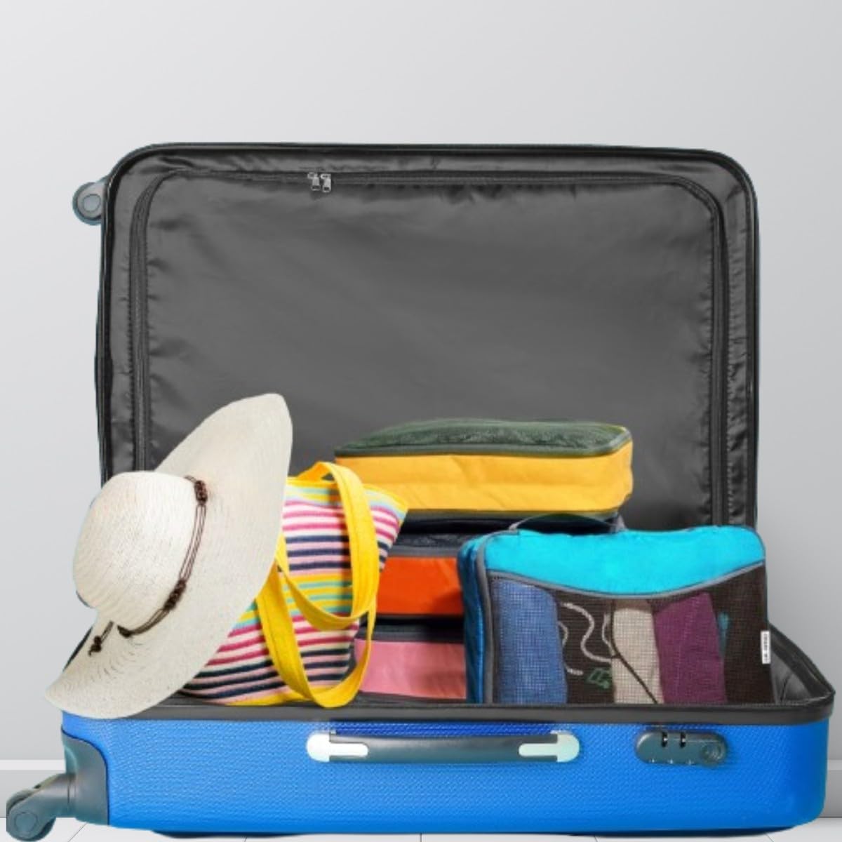 4 Colour packing cubes for suitcases. Travel storage organiser bags