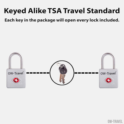 TSA luggage locks. Mini silver key travel padlocks for suitcases bags