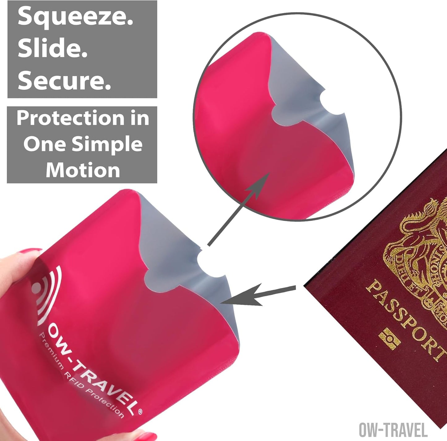 Pink RFID blocking passport protector sleeves. Contactless protection