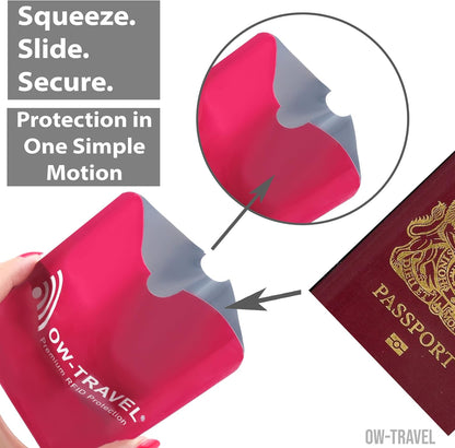 Pink RFID blocking passport protector sleeves. Contactless protection