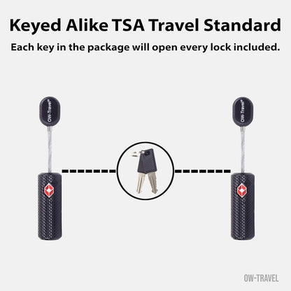 TSA luggage locks. Black key cable padlocks for suitcases lockers