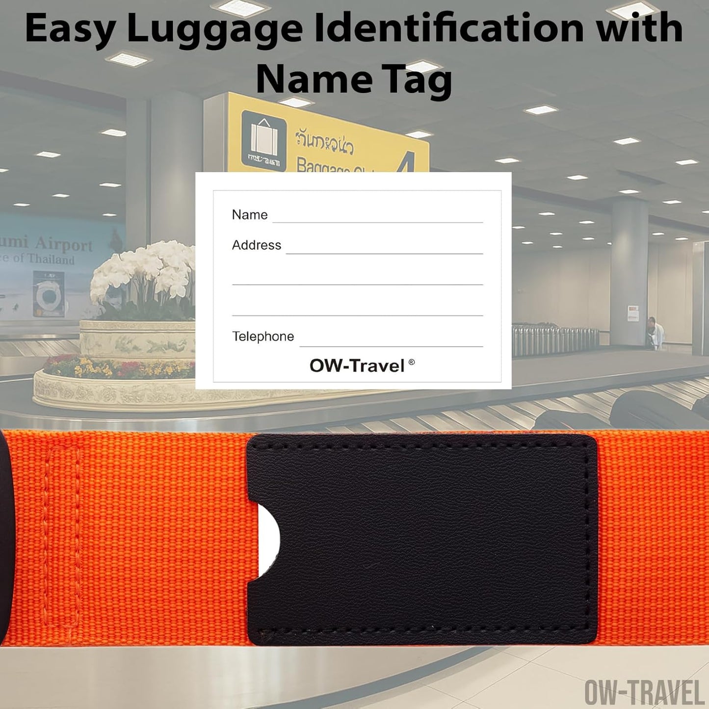 Orange TSA luggage strap. Lockable suitcase belts for added security