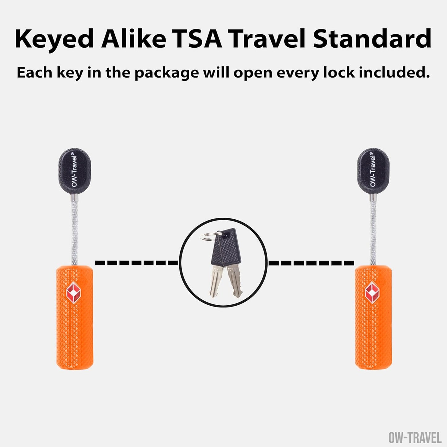 TSA luggage locks. Orange key cable padlocks for suitcases lockers