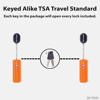 TSA luggage locks. Orange key cable padlocks for suitcases lockers
