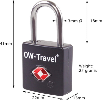 TSA luggage locks. Mini black key travel padlocks for suitcases bags