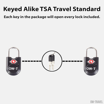 TSA luggage locks. Small black key travel padlocks for suitcases bags lockers