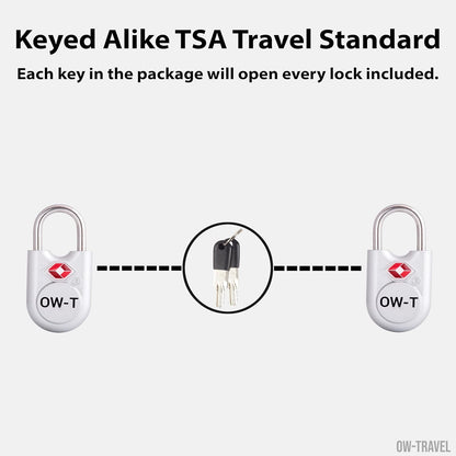TSA luggage locks. Small silver key travel padlocks for suitcases bags lockers