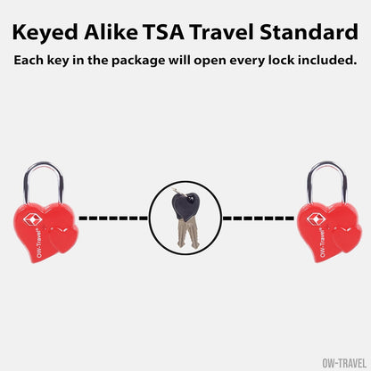 TSA luggage locks. Small red heart shaped valentine keyed padlocks