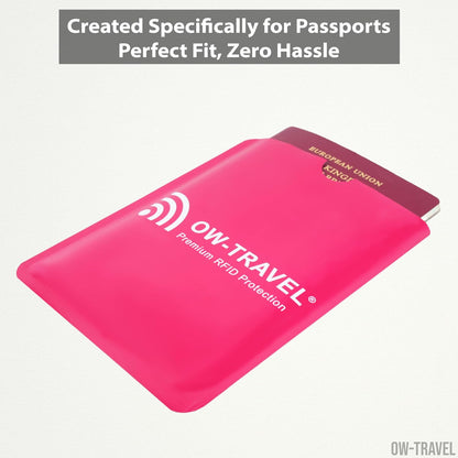 Pink RFID blocking passport protector sleeves. Contactless protection