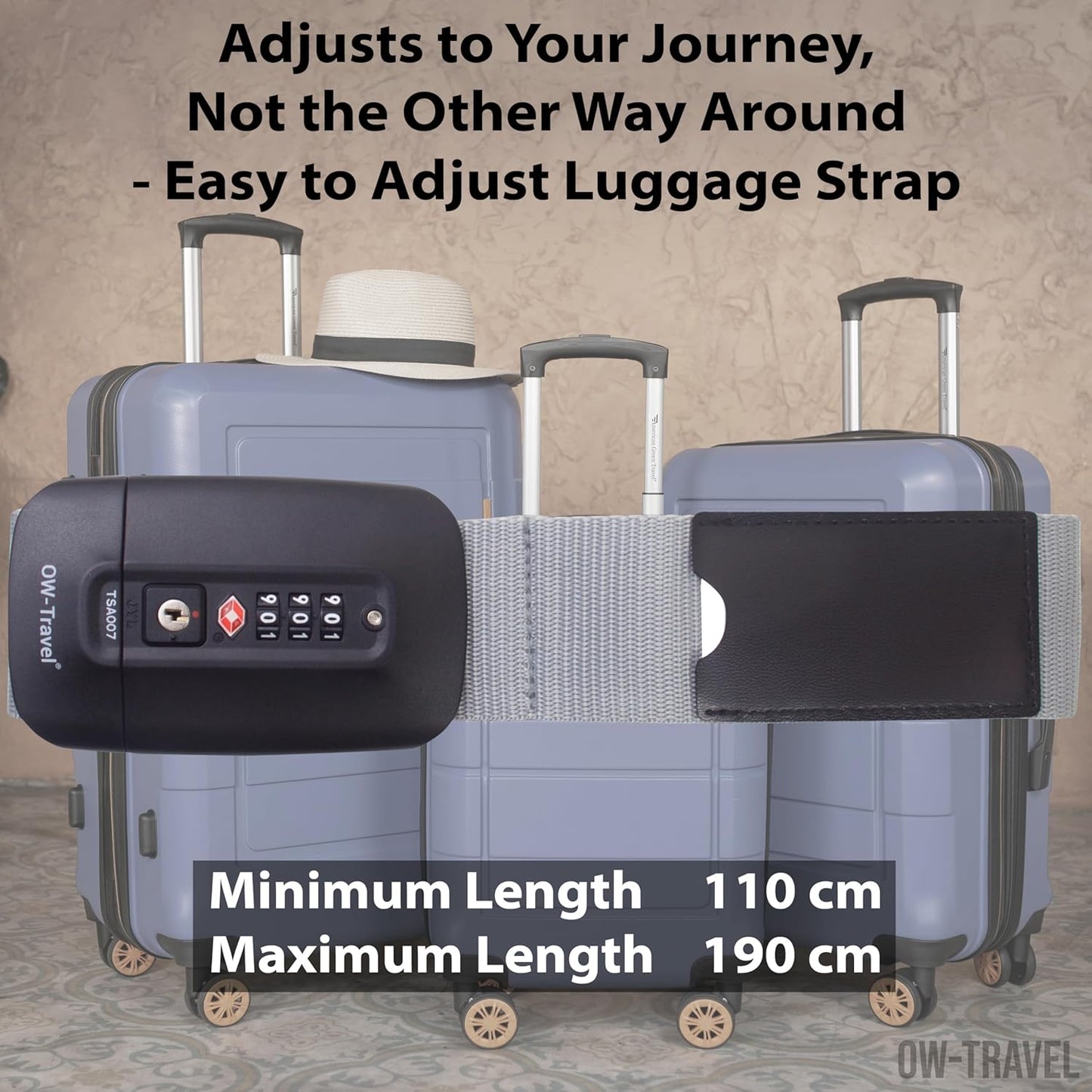 Grey TSA luggage strap. Lockable suitcase belts for added security