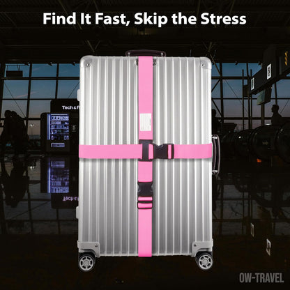 Pink luggage cross strap suitcase belts with baggage label address tag