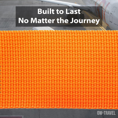Orange TSA luggage strap. Lockable suitcase belts for added security