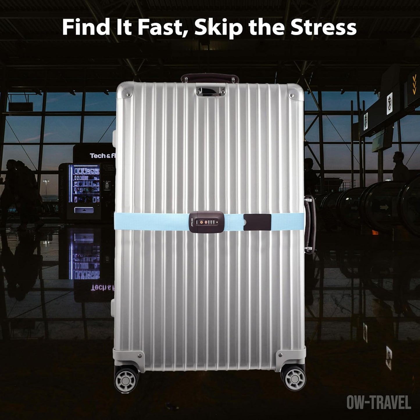 Blue TSA luggage strap. Lockable suitcase belts for added security