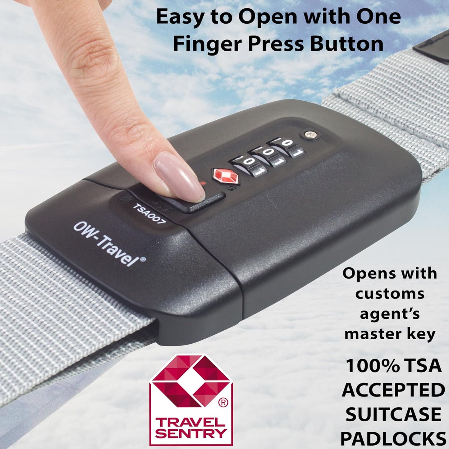 Grey TSA luggage strap. Lockable suitcase belts for added security