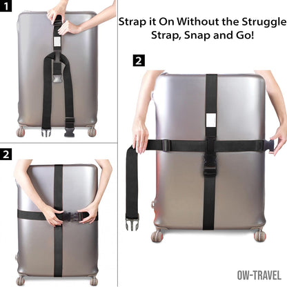 Black luggage cross strap suitcase belts with baggage label tag