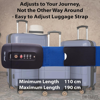 Dark Blue TSA luggage strap. Lockable suitcase belts for added security