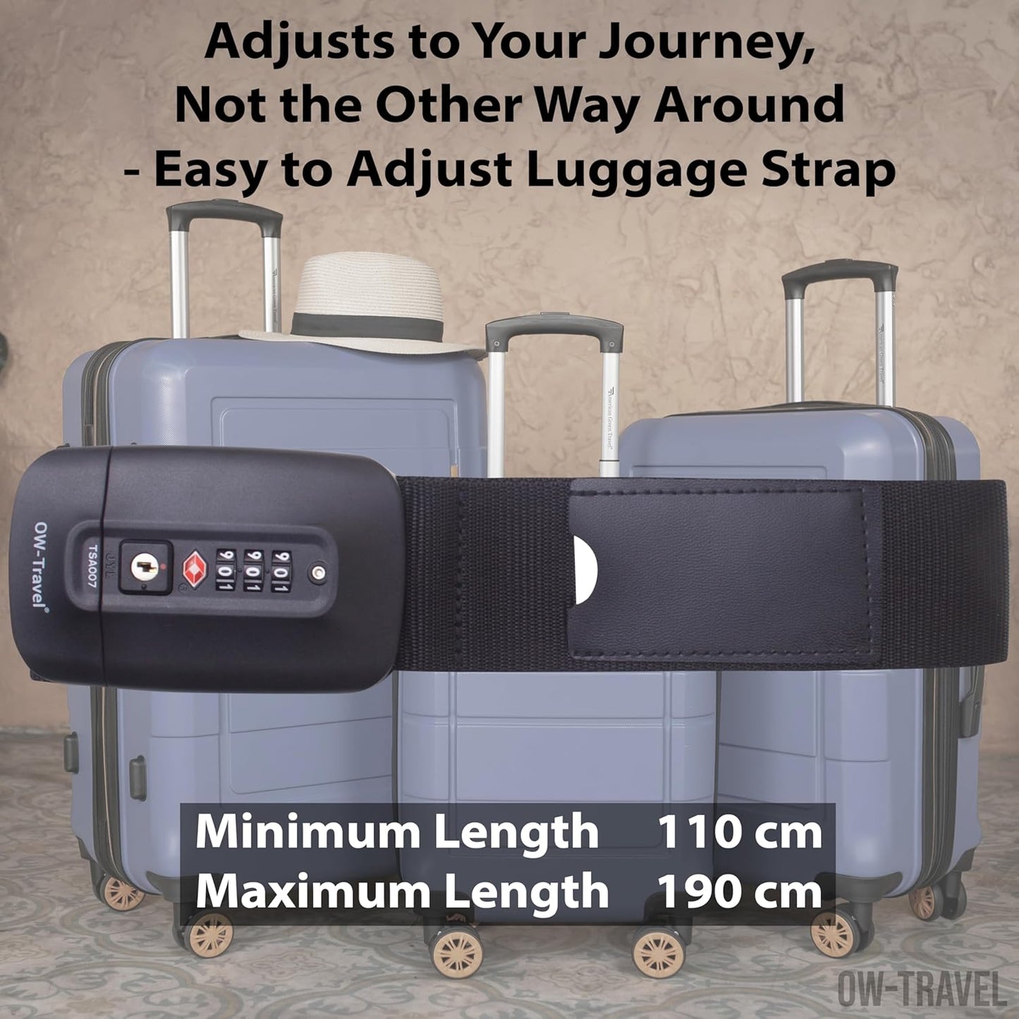 Black TSA luggage strap. Lockable suitcase belts for added security