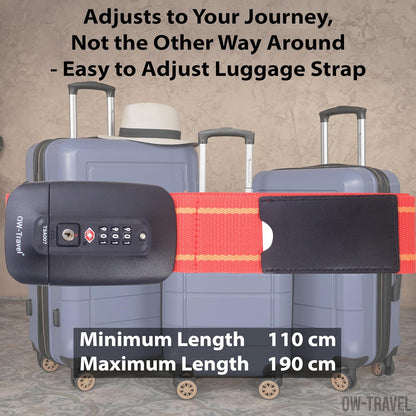 Red / Yellow TSA luggage strap. Lockable suitcase belts for added security