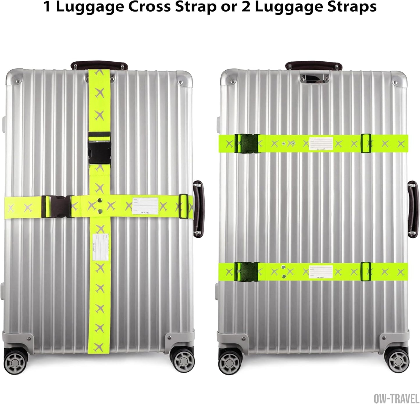 Yellow luggage cross strap suitcase belts with baggage label case tag