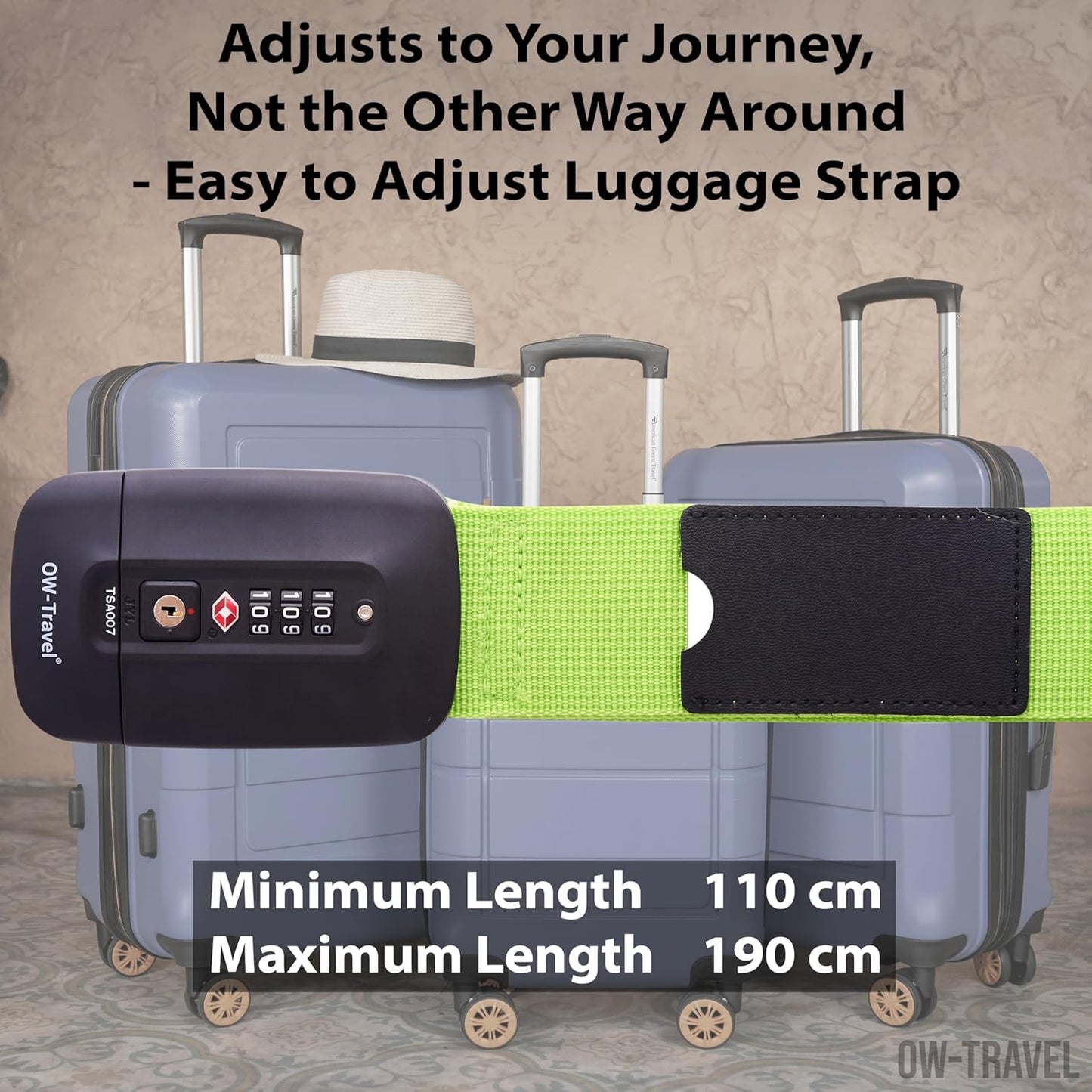 Green TSA luggage strap. Lockable suitcase belts for added security