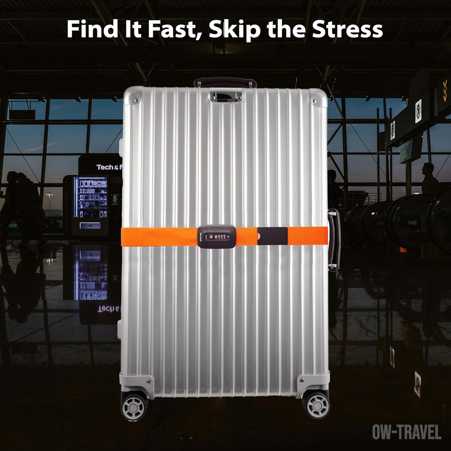 Orange TSA luggage strap. Lockable suitcase belts for added security