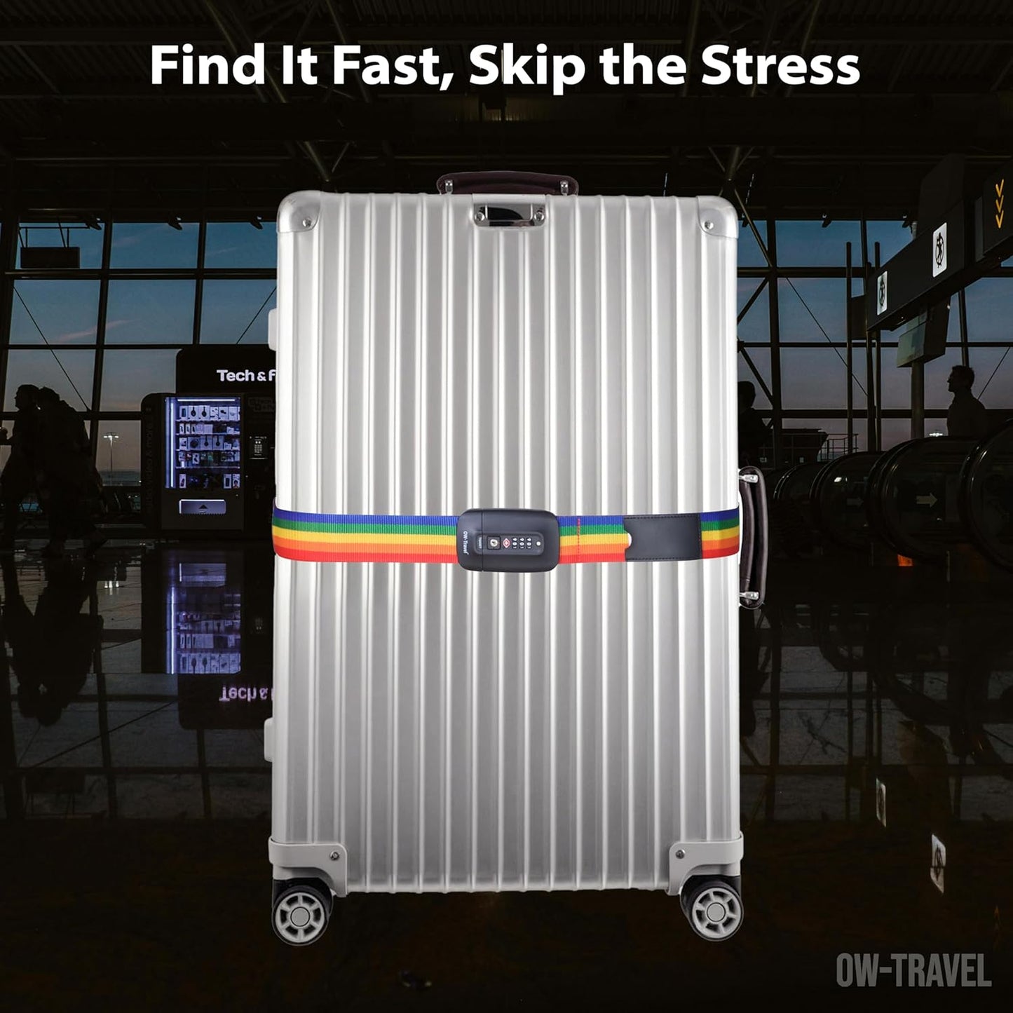 Rainbow TSA luggage strap. Lockable suitcase belts for added security