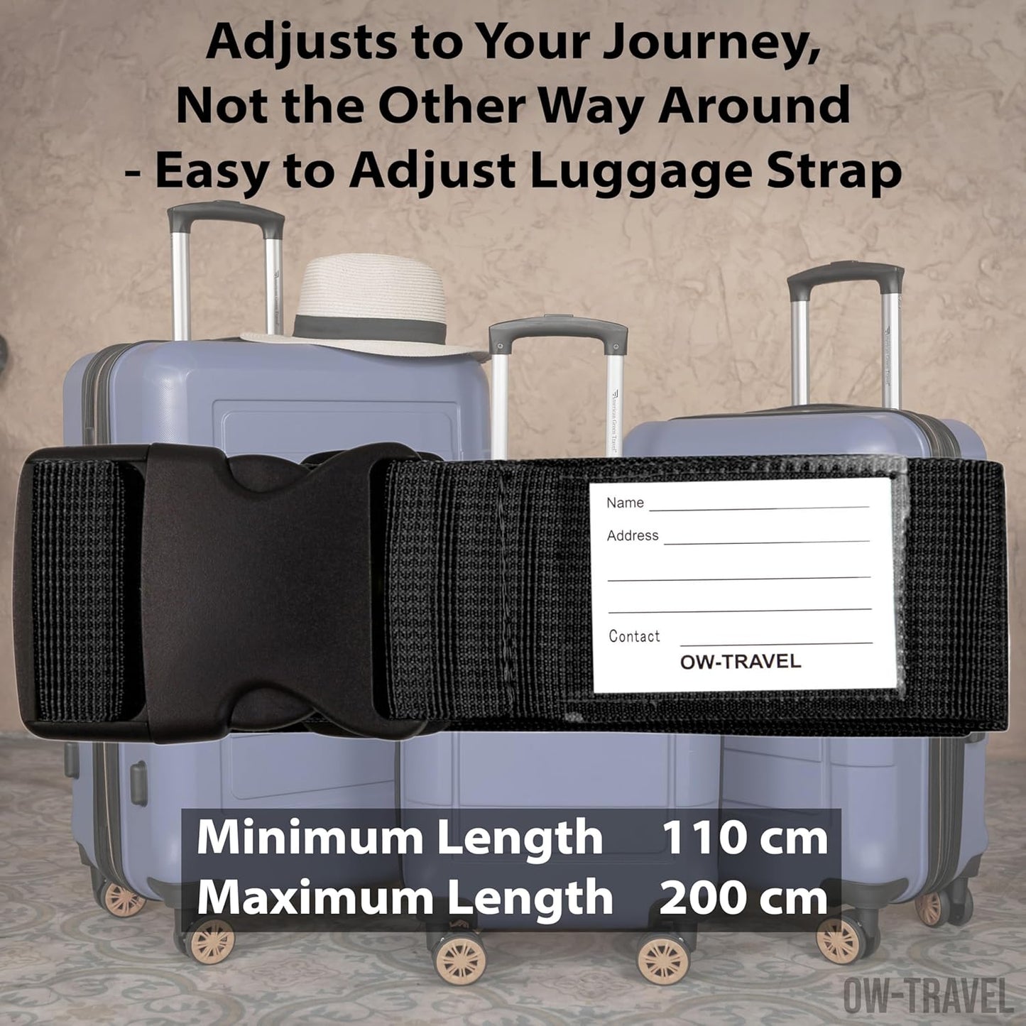 Black luggage strap suitcase belts with with baggage address tag label