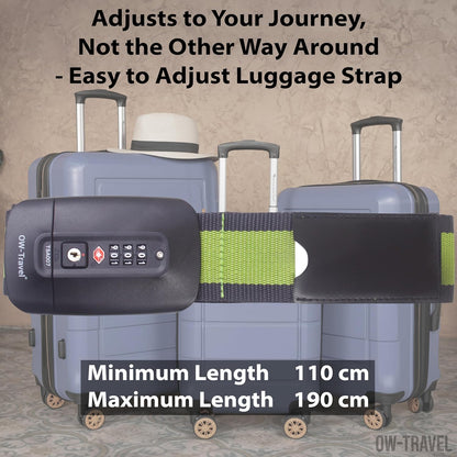 Green / Grey TSA luggage strap. Lockable suitcase belts for added security