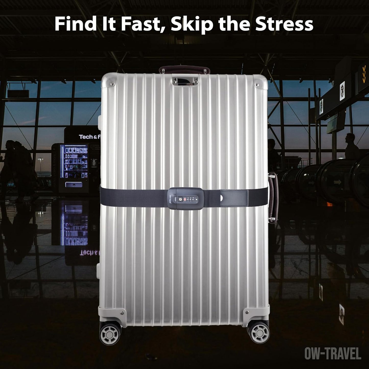 Black TSA luggage strap. Lockable suitcase belts for added security