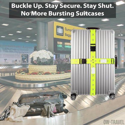 Yellow luggage cross strap suitcase belts with baggage label case tag