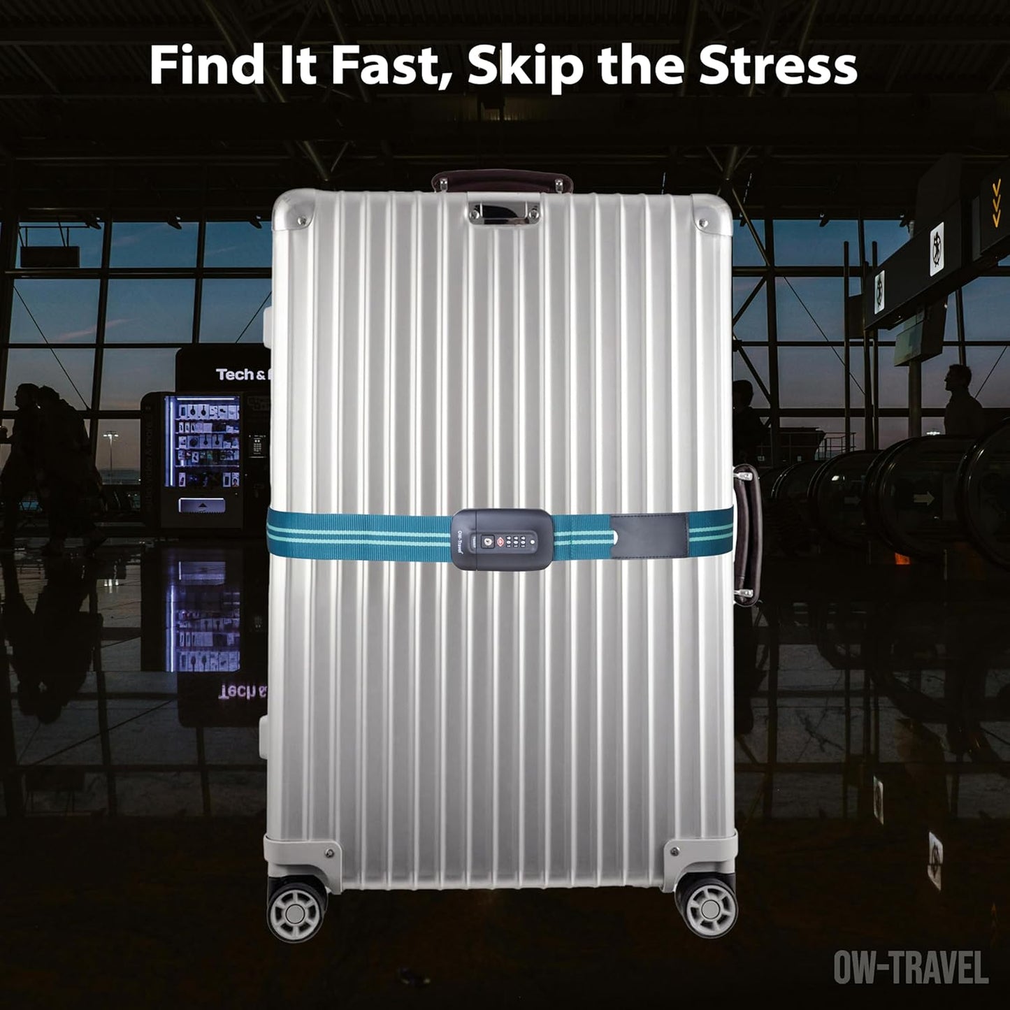 Green / Blue TSA luggage strap. Lockable suitcase belts for added security