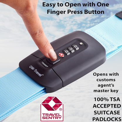 Blue TSA luggage strap. Lockable suitcase belts for added security