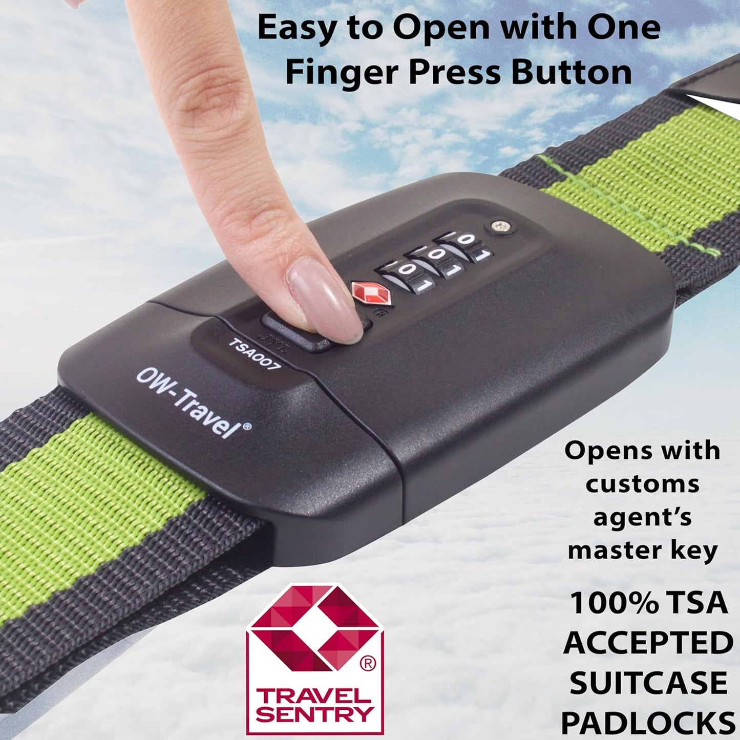 Green / Grey TSA luggage strap. Lockable suitcase belts for added security