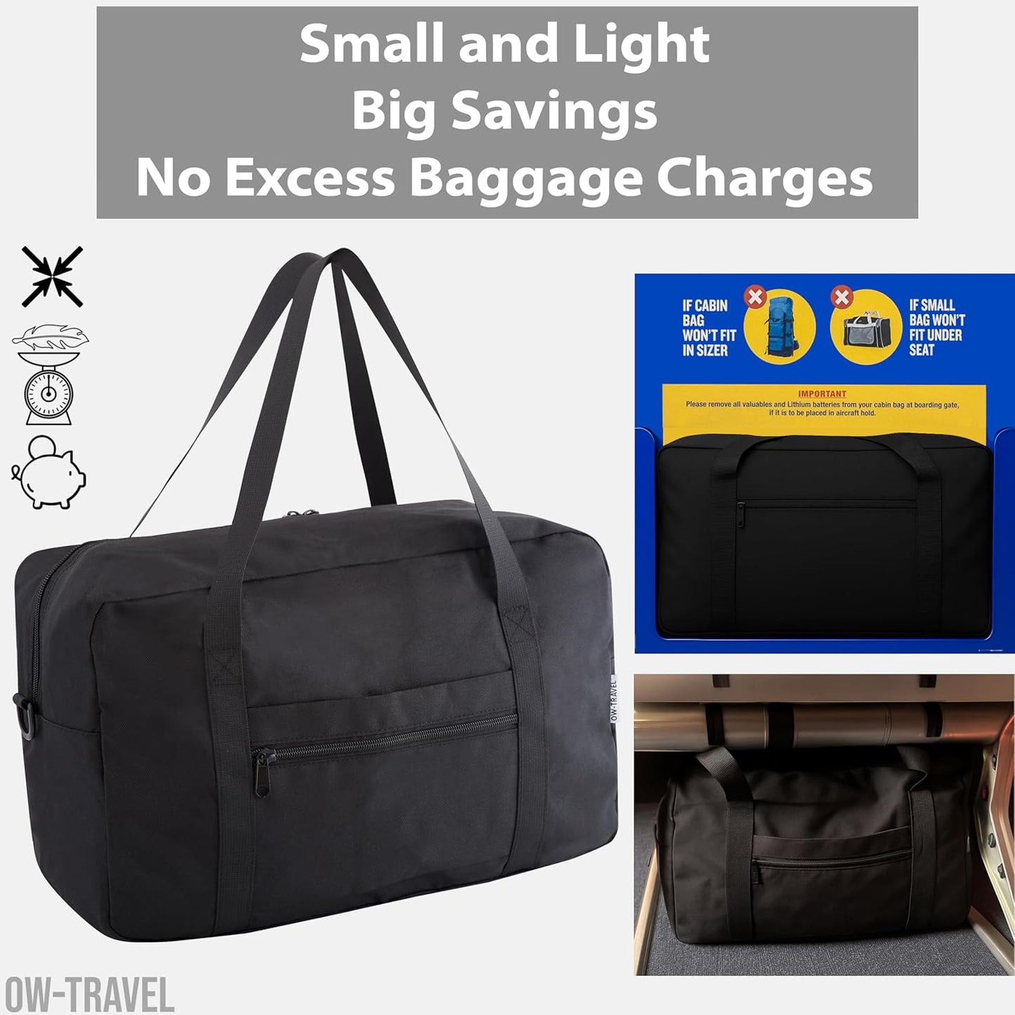 Black Ryanair Cabin Bags 40x20x25 Underseat Travel Bag (20L)