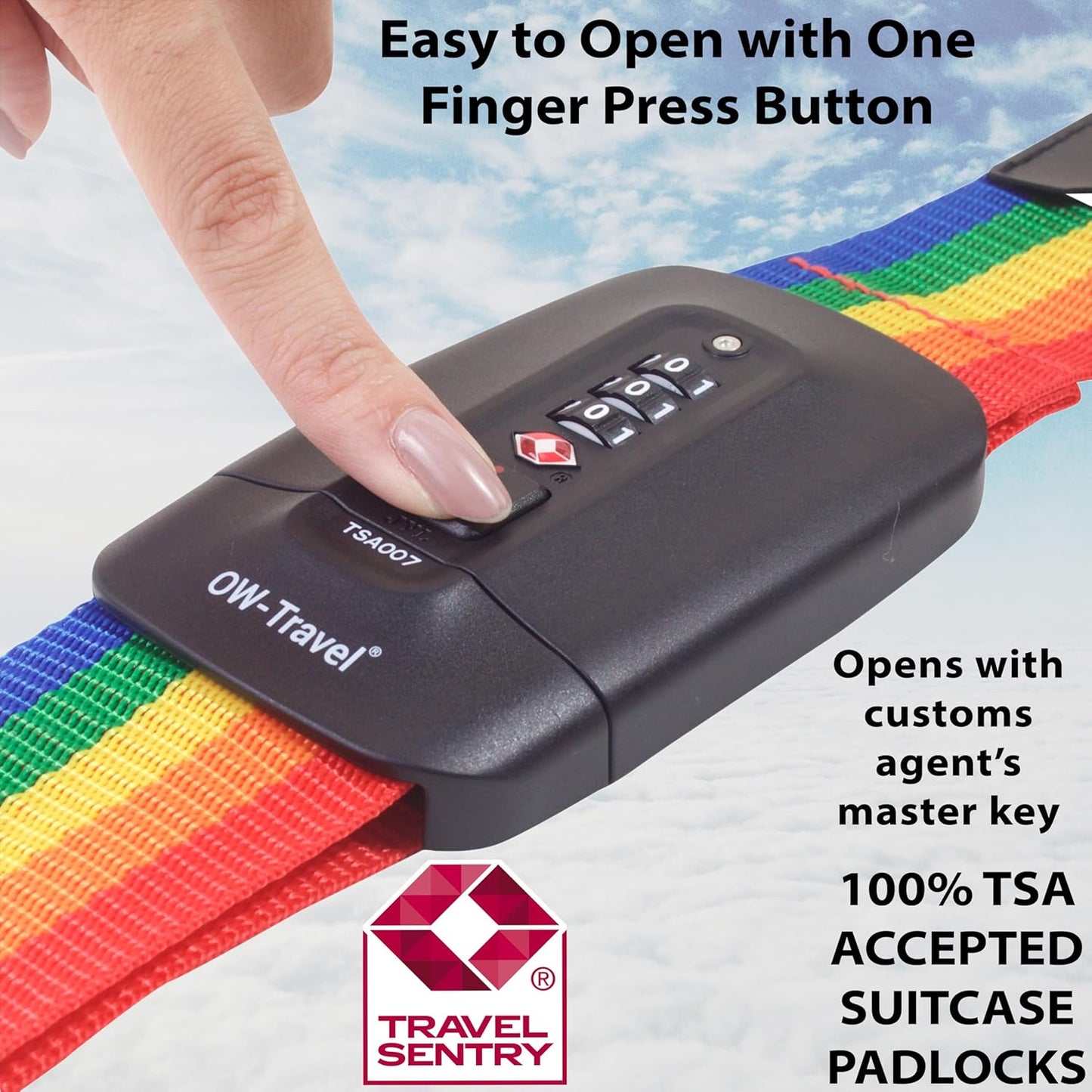 Rainbow TSA luggage strap. Lockable suitcase belts for added security